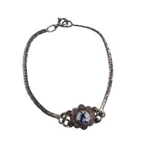 Vintage Delft Porcelain Windmill Sterling Silver Bracelet 6-3/8"